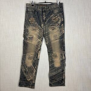 Denim and Rivets Abstract Acid Wash Distressed Sz 34 Cotton Jeans